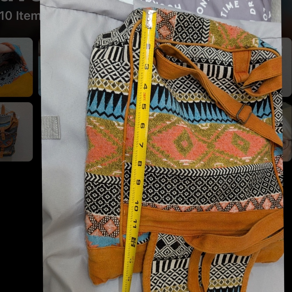 Boho Aztec hippie backpack with drawstring buckles, woven tribal‎ hippie - Picture 4 of 7